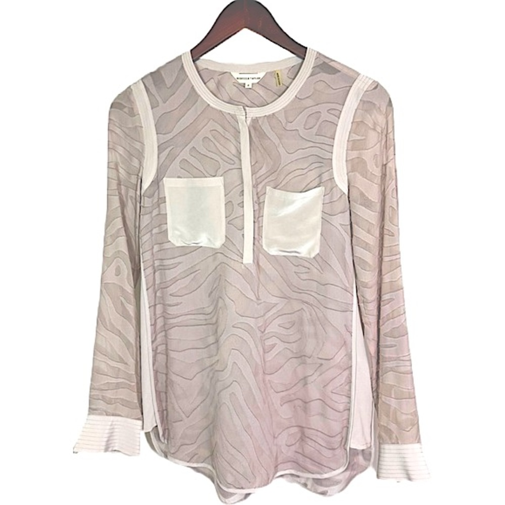 Rebecca Taylor NWOT Liger Silk Blend Popover Long Slv Blouse Sheer Lavender Sz 4